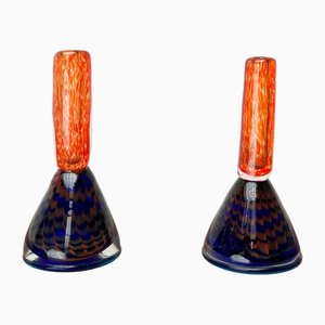 Vintage Art Glass Candleholders, Set of 2