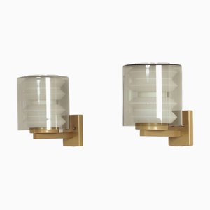 C-1646 Wall Lamps in Mouth-Blown Smoke Grey Yellow Glass by Tapio Wirkkala for Raak, 1964, Set of 2