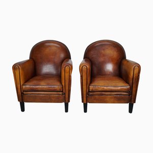Set of Vintage Dutch Cognac Colored Leather Club Chairs