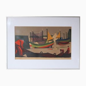 Lars Norrman, Boats, 1950s, Lithograph, Framed