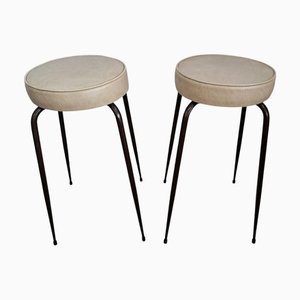 Mid-Century Stil Bar- oder Küchenhocker aus Cremefarbenem Kunstleder, 1980er, 2er Set