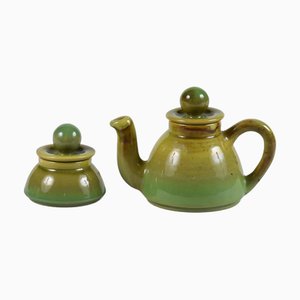 Teiera verde sfumata e zuccheriera di Rometti Production, anni '40