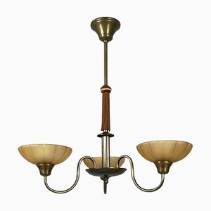 Art Deco Kronleuchter aus Havanna Glas & Bronziertem Messing, Schweden, 1930er