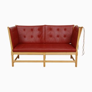Rotes Ledersofa mit Speichenlehne von Børge Mogensen, 1980er