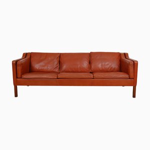 2213 Sofa in Patinated Cognac Leather by Børge Mogensen, 1980s