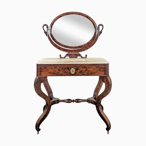 Restoration Schwanenhals Frisiertisch aus geflammtem Mahagoni