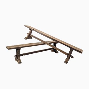 Rustic Solid Oak Benches, Set of 2