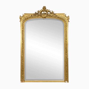 Large Napoleon III Mirror in Gilded Wood and Stucco