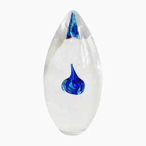 Vintage Briefbeschwerer aus Glas Transparent Blau