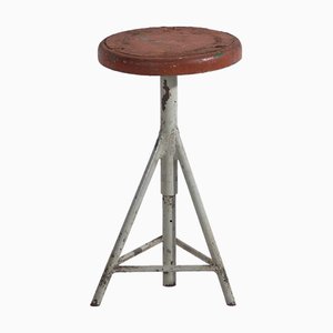 Runder Metall Hocker im Industriestil, 1950