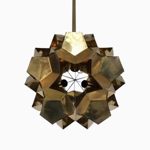 Large Brutalist Brass Origami Pendant, 1970s