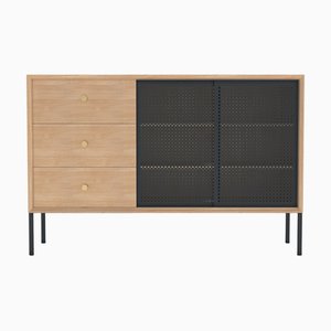 Slate Grey Metal Gabin High Sideboard in Natural Oak by Harto