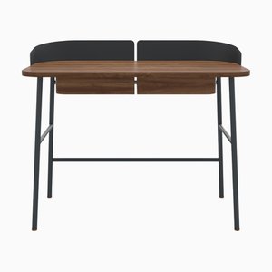 Slate Grey Metal Victor Desk in Natural Walnut by Harto