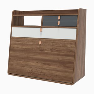 Slate Grey Drawers Gaston Floating Writing Desk in Natural Walnut by Harto