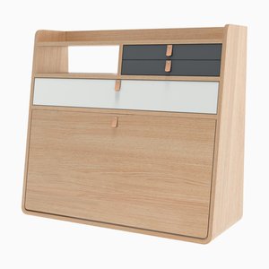 Slate Grey Drawers Gaston Floating Writing Desk in Natural Oak by Harto
