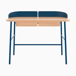 Bureau Victor en Chêne Naturel Bleu en Métal par Harto
