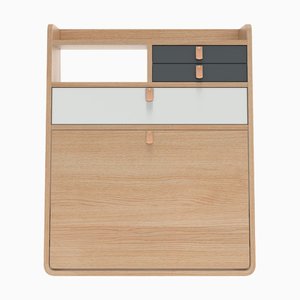 Slate Grey Drawers Gaston Floating Writing Desk in Natural Oak by Harto