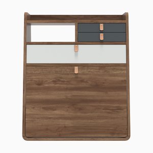 Bureau Gaston Flottant à Tiroirs Gris Ardoise en Noyer Naturel par Harto