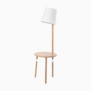 White Lampshade Josette Lamp Side Table in Natural Ash by Harto
