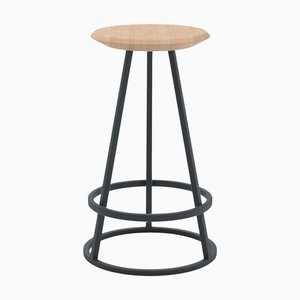 Taburete de bar Gustave de metal en gris pizarra de roble natural de Harto