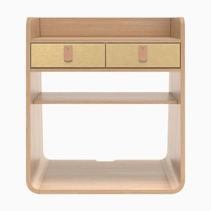 Brushed Brass Suzon Floating Nightstand in Natural Oak by Harto