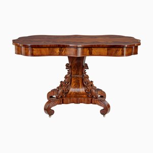 Danish Carved Flame Mahogany Center Table, 1860s