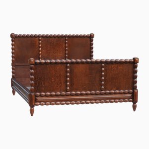 Cama Bobbin de madera de roble, Francia, años 40