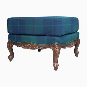 Grüner Louis XV Fußhocker aus Stoff mit Schottenmuster, 1950er