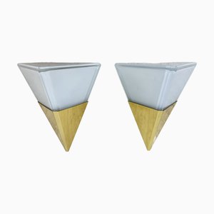 Appliques Murales en Laiton et Verre de Glashütte Limburg, 1970s, Set de 2