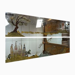 Große architektonische dekorative Basrelief Spiegel, 2er Set