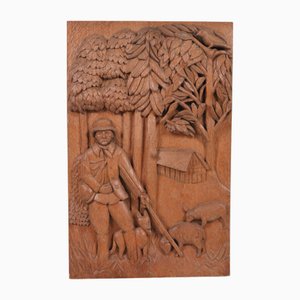 Hand-Carved Oak Wall Decoration, 1989