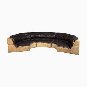 Canapé Modulable Bogo Moderne en Cuir Marron par Carlo Bartoli pour Rossi di Albizzate, Italie, 1970s, Set de 3