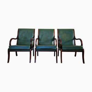 Chesterfield Sessel in Blaugrün, 3er Set
