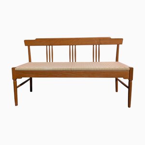 Beech Bench with Fabric Seat, Italy, 1950s