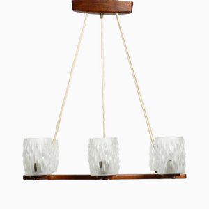 Skandinavische 6-armige Deckenlampe aus Teak mit Glasschirmen, 1960er