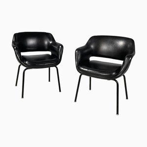 Italienische Moderne Sessel aus schwarzem Leder & Metall, Cassina zugeschrieben, 1970er, 2er Set