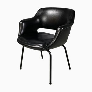 Italian Modern Black Leather and Metal Armchair attributed to Cassina, 1970s