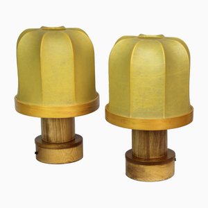 Wood and Leatherette Cocoon Lamps, 1970s, Set of 2