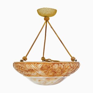 Swedish Art Deco Shaped and Carved Alabaster Ceiling Light, 1920s