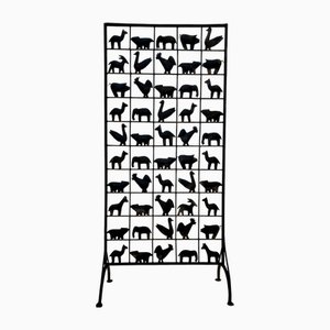 Freestanding Room Divider with Animal Motifs in Wrought Iron by Jean Touret for Atelier Marolles, 1950s