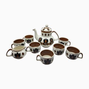Boch La Louvière Tea Service Kimono Series in Earthenware, Belgium, 1970s, Set of 9