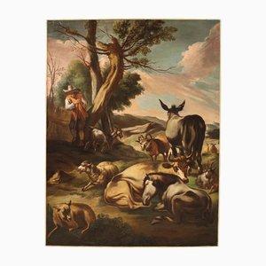 Italian Artist, Pastoral Genre Scene, 1750, Oil on Canvas
