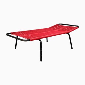 Mid-Century Modern Italian Deckchair in Red Scooby and Black Metal, 1960s