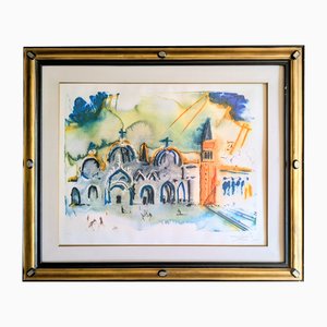 Salvador Dali, Piazza San Marco Venezia, 1978, Lithographie Originale Signée à la Main, Encadrée