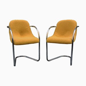 Chaises de Salle à Manger Anf Tubulaires en Acier et Tissu Jaune dans le style de Giovanni Offredi, Italie, 1960s, Set de 2