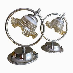 Portugiesische Mid-Century Nachttischlampen aus Chrom & Glas, 2er Set