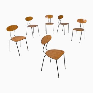 Chaises Mid-Century Modernes en Formica Marron et Métal Noir, Italie, 1960s, Set de 6