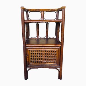 Vintage Bamboo and Rattan 2-Tier Shelf with Cabinet, 1960s