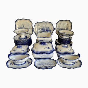 Dinner Service Tableware Marines from Sarreguemines Pottery, 1910, Set of 60