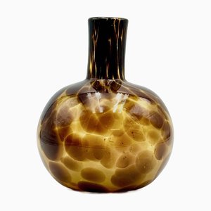 Vase Empoli Vintage en Verre Soufflé Ambré et Marron, 1960s